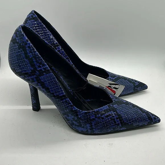 Zara NWT Sexy Blue Snakeskin Print Stiletto Heels Shoes **Size 38/US 7.5**🔥🔥 - Picture 3 of 7